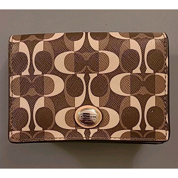 VTG Coach Signature Wallet Leather Bi-Fold Khaki & Brown 4 1/2 x 3 - Picture 1 of 7